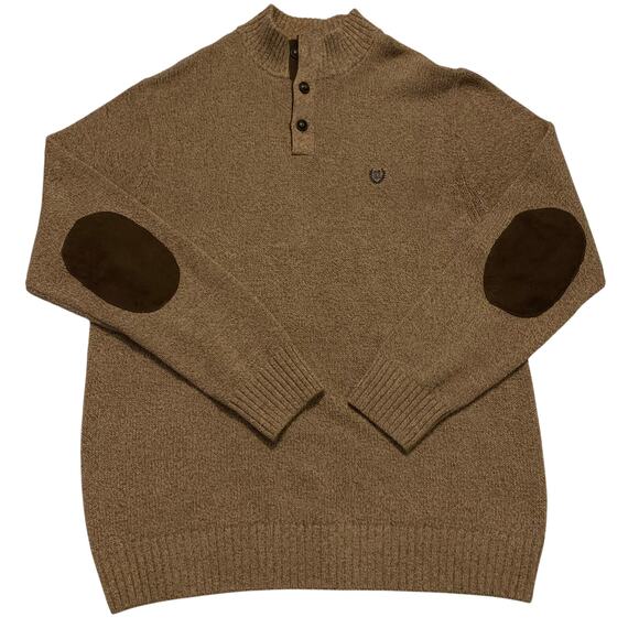 Chaps Mens Sweater 2XLT Brown 3 Button Henley Elbow Patches Old Money Heritage - Picture 2 of 14